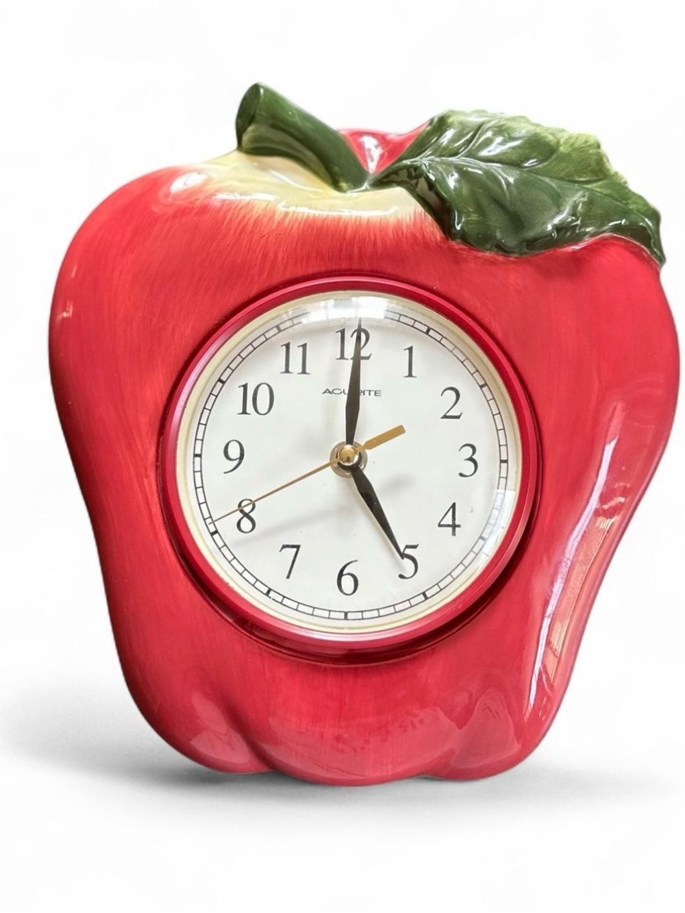 Vintage Ceramic Apple Wall Clock Red Kitchen Decor Retro Farm AcuRite Quartz